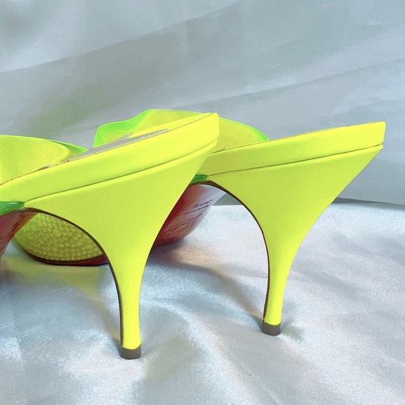 Brand New* CHRISTIAN LOUBOUTIN Suede PVC Neon Yellow Choc Strass Pumps - Picture 7 of 9